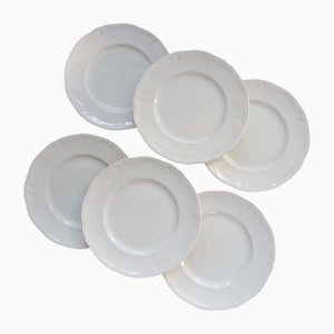 Vintage Ivory Earthenware Dinner Plates with Scalloped Edge, 1950s, Set of 6