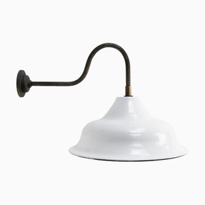 Vintage Industrial White Enamel and Cast Iron Goose-Neck Wall Light