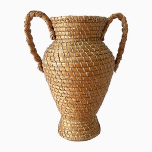 Vintage Polish Straw Vase with Braided Handles, 1950s