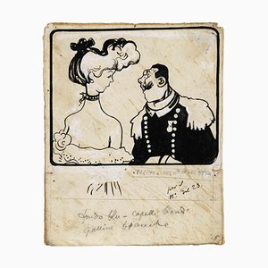 Gabriele Galantara, Blonde Hair and White Balls, China Ink and White Lead Drawing, Early 20th Century