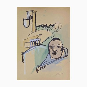 Mino Maccari, Surreal Composition, Watercolor, 1950s