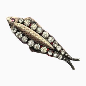 Antique 9ct Gold Silver Paste Fish Brooch with Ruby Eye