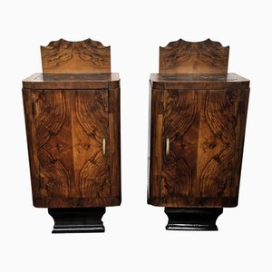 Italian Art Deco Nightstands in Burl Walnut with Black Marble Top, 1940s, Set of 2