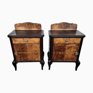 Italian Art Deco Nightstands in Burl Walnut, 1940s, Set of 2