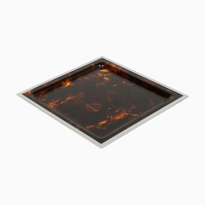 Serving Tray in Faux Tortoiseshell and Chrome from Christian Dior, 1970s
