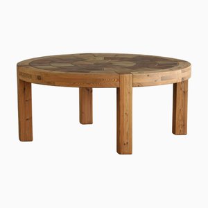 Mesa de centro danesa grande redonda de pino y cerámica de Sallingboe, años 70