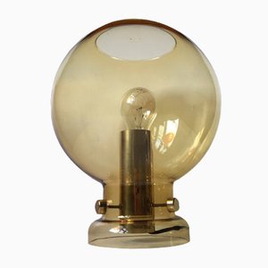 Spherical Smoke Glass & Brass Table Lamp by Hans-Agne Jakobsson, 1960s