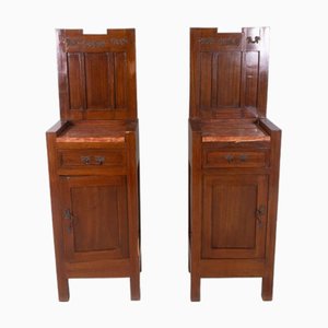 Vintage Wooden Nightstands with Red Marble Top, Set of 2