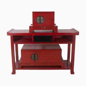 Vintage Red Lacquered Wood Sideboard