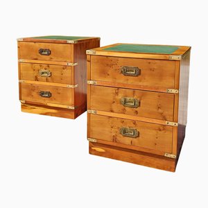 Tables de Chevet Vintage en Bois d'If et Cuir par Doherty London, 1920s, Set de 2