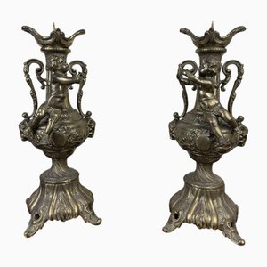 Gilt Bronze Vases with Putti, Set of 2