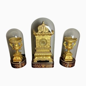 Three-Piece Clock in Gilded Wood, 1800s, Set of 3
