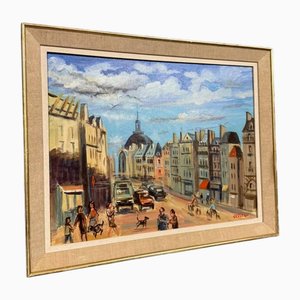Ollier, Vue Animée de Paris, XXe Siècle, Huile sur Toile, Encadrée