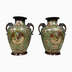 Bronze Vases with Cloisonné Enamels, Set of 2