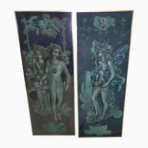 Grandes Peintures à l'Huile sur Panneaux par Harold Gaze, Set de 2