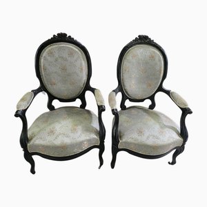 Napoleon III Armchairs in Blackened Wood, 1850, Set of 2
