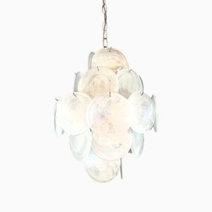 Vintage Murano Alabaster Disc Chandelier, 1968
