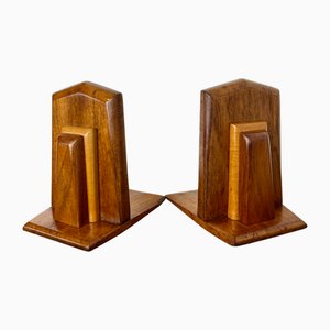 Sujetalibros Mid-Century estilo Art Déco de caoba y haya, años 30. Juego de 2
