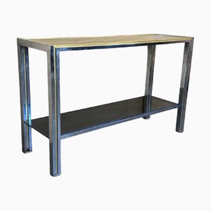Console Rectangulaire à 2 Niveaux en Laiton, Métal et Verre, Italie, 1960