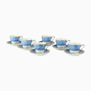 Vintage Blue and Gold Porcelain Tea Service from Stará Role, Former Czechoslovakia, 1950s, Set of 6