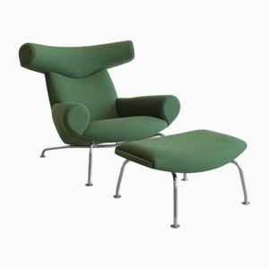 Juego de silla Ox y otomana de Hans J. Wegner, Dinamarca, años 80
