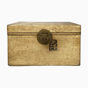 Mid-Century Modern Italian Asian Box in Wood and Beige Paper, 1950s