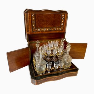 Antique Liqueur Cabinet Tantalus Box, 1890s, Set of 20