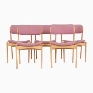 Danish Beech Chairs with Pink Wool Upholstery by Erik Buch for Oddense Maskinsnedkeri / O.D. Møbler, 1960s, Set of 5