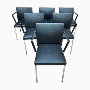George Chairs in Black Leather with Metal Frames by Eoos for Walter Knoll / Wilhelm Knoll, Germany, 2000s, Set of 6