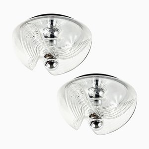 Lampade ad incasso Mid-Century Space Age in vetro di Koch & Lowy per Peill & Putzler, Germania, anni '70, set di 2