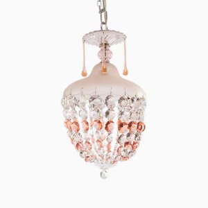 Pink Crystal Globe Ceiling Lamp, 1960s
