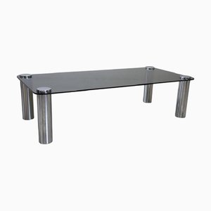 Coffee Table in Chromed Metal and Smoked Glass, 1970s