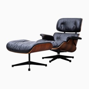 Poltrona modello nr. 670 Mid-Century e poggiapiedi nr. 671 di Charles & Ray Eames per Herman Miller / Vitra, anni '60 e '70