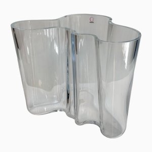 Large Model 3030 Sculptural Savoy Flower Vase in Clear Glass by Alvar Aalto for Iittala, Finland, 1937