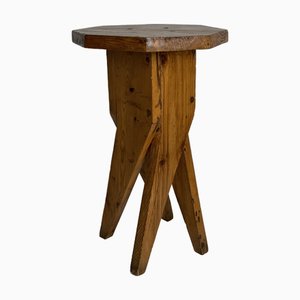 Mid-Century Brutalist Artisanal Handcrafted Pine Stool, France, 1960s