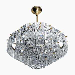 Lampadario Mid-Century in cristallo e ottone di Kinkeldey, Germania, anni '60