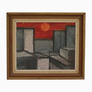 Krantz, Grå Stenöken, 1971, Öl auf Holz, gerahmt