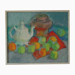 Leo Fritiof Katte, Still Life with Tea Pot, 1970s, Oil on Canvas, Framed