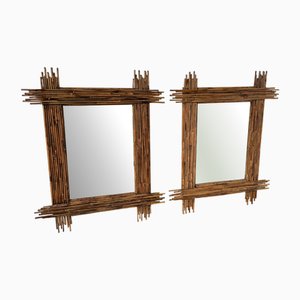 Espejos vintage grandes de bambú, años 70. Juego de 2