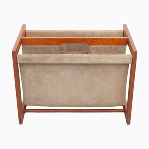 Teak and Leather Newspaper Rack by Aksel Kjersgaard, 1960s