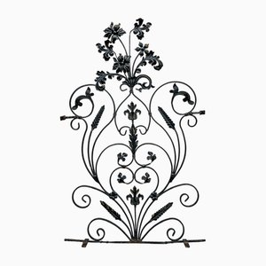 Wrought Iron Floral Garden Wall Decoration Panel, 1950s