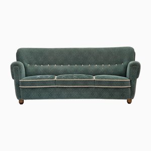 Danish 3-Seater Curved Sofa in Light Green Fabric, 1960s