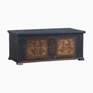 Antique Navy Blue Bridal Trunk, 1855