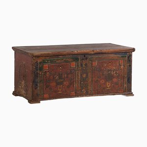 Antique Trunk with Painted Floral Motifs, 1920s