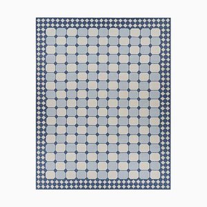 Dhurrie Teppich mit geometrischen Mustern in Weiß und Blau von Rug&Kilim