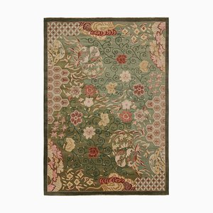 Rug in Green with Red and Gold Florals by Rug&Kilim