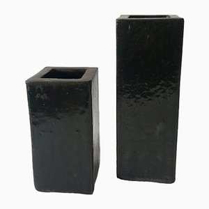 Schwarze kubische Vasen aus Steingut, 1970er, 2er Set