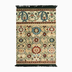 Caucasian Kuba Style Rug in Light Gold with Floral Patterns by Rug&Kilim