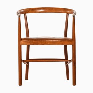 Un-Chair Armlehnstuhl aus Teak und Leder, Jacob Kjær zugeschrieben, 1949