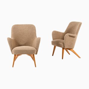 Easy Chairs in Birch with Wool Upholstery, 1950s, Set of 2